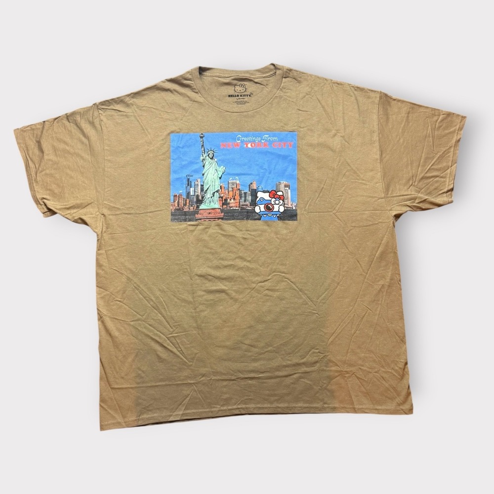 Hello Kitty Sanrio NYC Statue of Liberty Graphic Tee Tan 2XL New York City Shirt